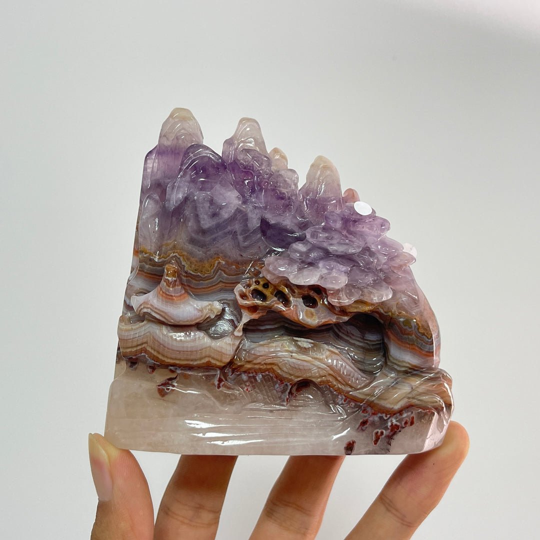 Unique,A Slightly Imperfect Natural Crystal Amethyst Agate Mountain Landscape