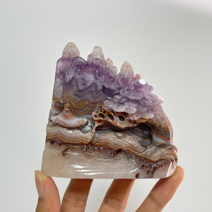 Unique,A Slightly Imperfect Natural Crystal Amethyst Agate Mountain Landscape