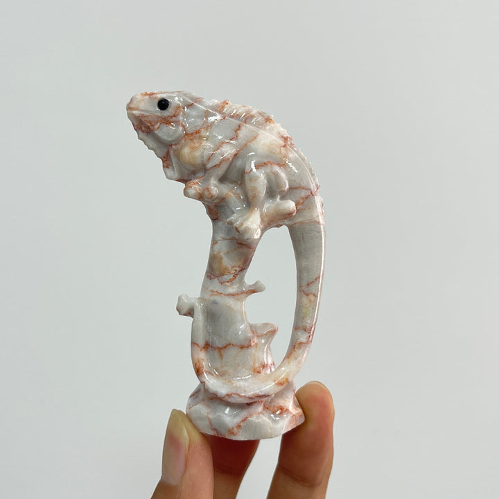 Natural Crystal Carving Cute Lizard On Branch