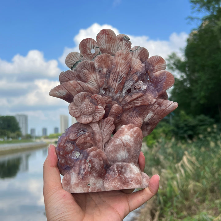 Unique,Imperfect Pink Amethyst Peacock Carving