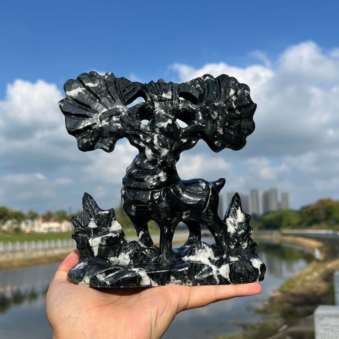 Unique,Imperfect Serpentine Deer Carving