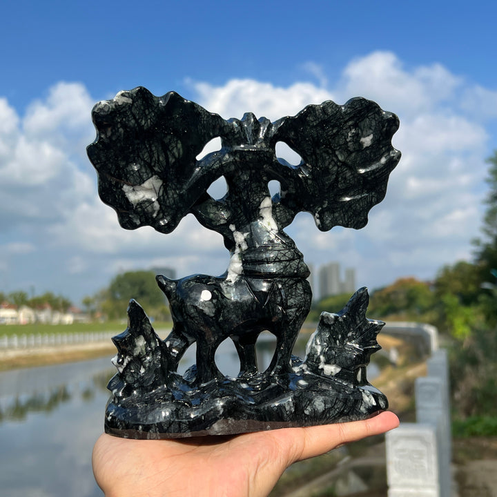 Unique,Imperfect Serpentine Deer Carving
