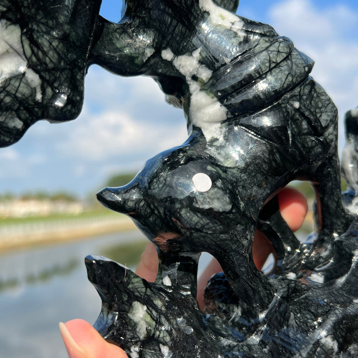 Unique,Imperfect Serpentine Deer Carving