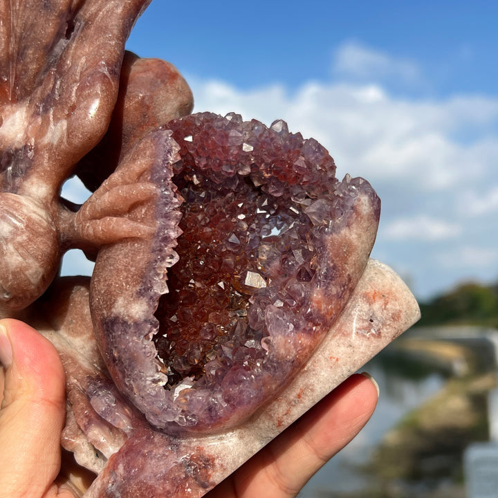 Unique,Imperfect Pink Amethyst Peacock Carving