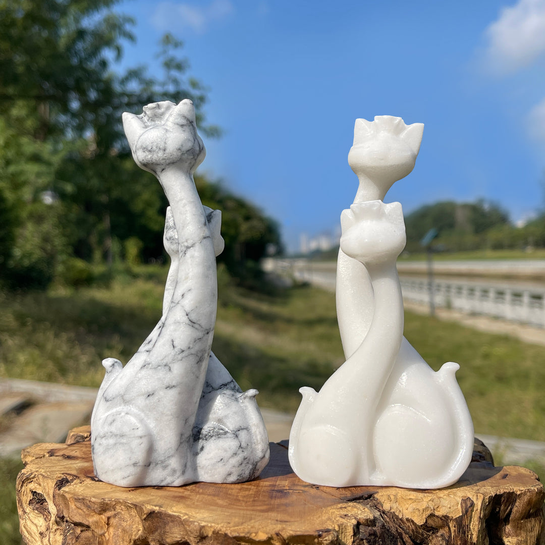 Natural Crystal Carving Elegant Entwined Twin Cat