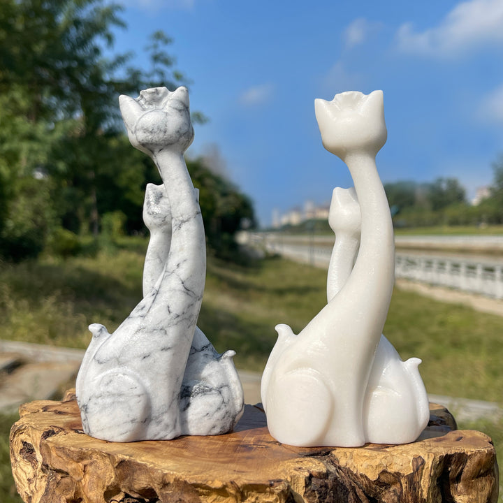 Natural Crystal Carving Elegant Entwined Twin Cat