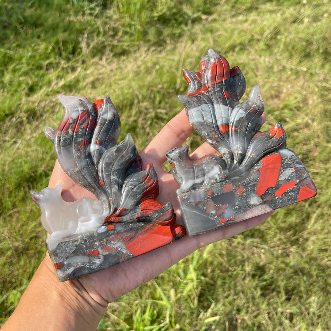 Unique,A Slightly Imperfect Natural Elegant African Bloodstone Nine-Tailed Fox