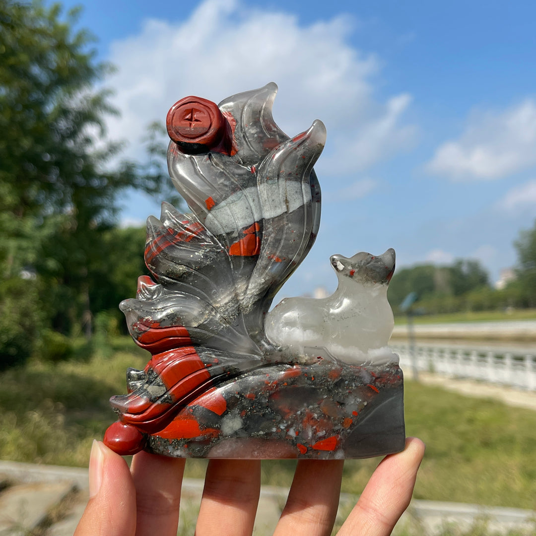 Unique,A Slightly Imperfect Natural Elegant African Bloodstone Nine-Tailed Fox
