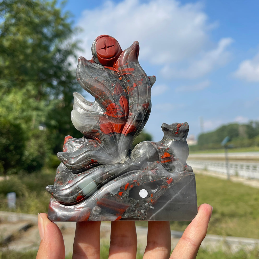 Unique,A Slightly Imperfect Natural Elegant African Bloodstone Nine-Tailed Fox