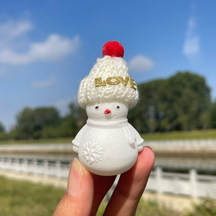 Natural Crystal Cute Knit Hat White Jade Snowman