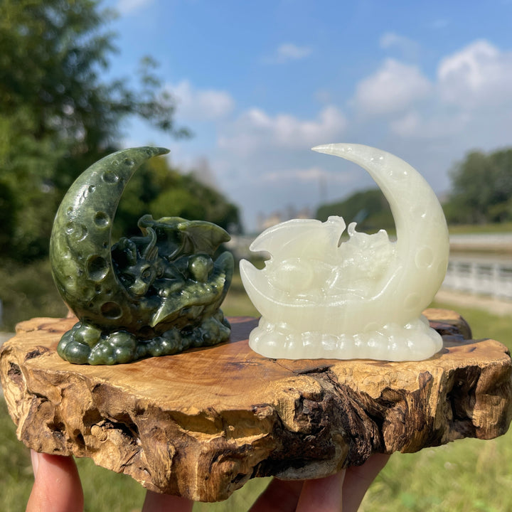 Natural Crystal Cute Sleeping Moon Dragon Carving