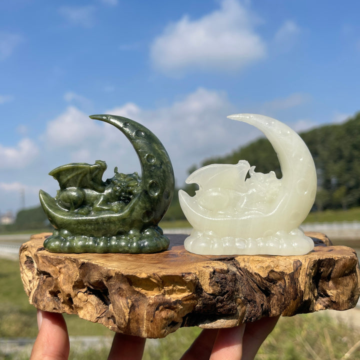 Natural Crystal Cute Sleeping Moon Dragon Carving