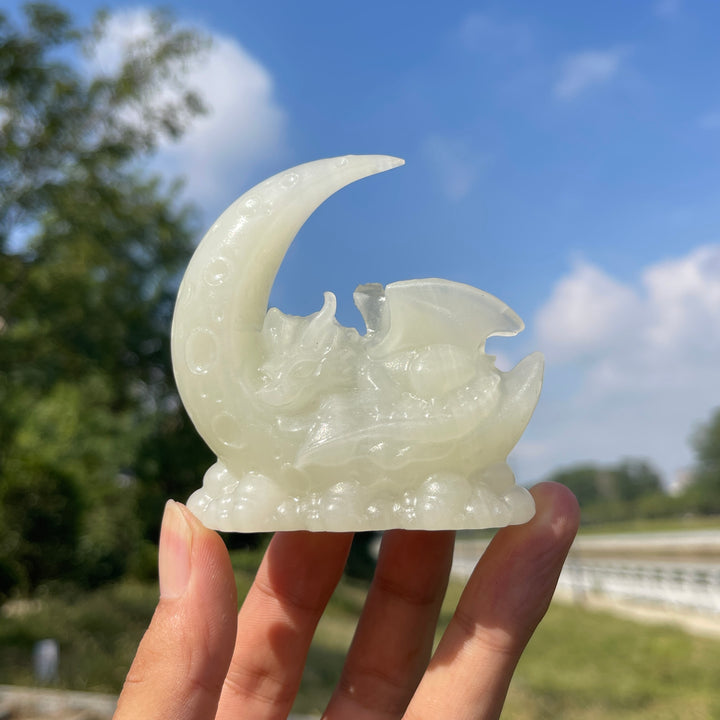 Natural Crystal Cute Sleeping Moon Dragon Carving