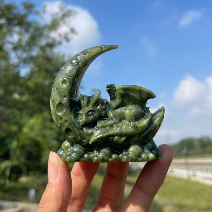 Natural Crystal Cute Sleeping Moon Dragon Carving