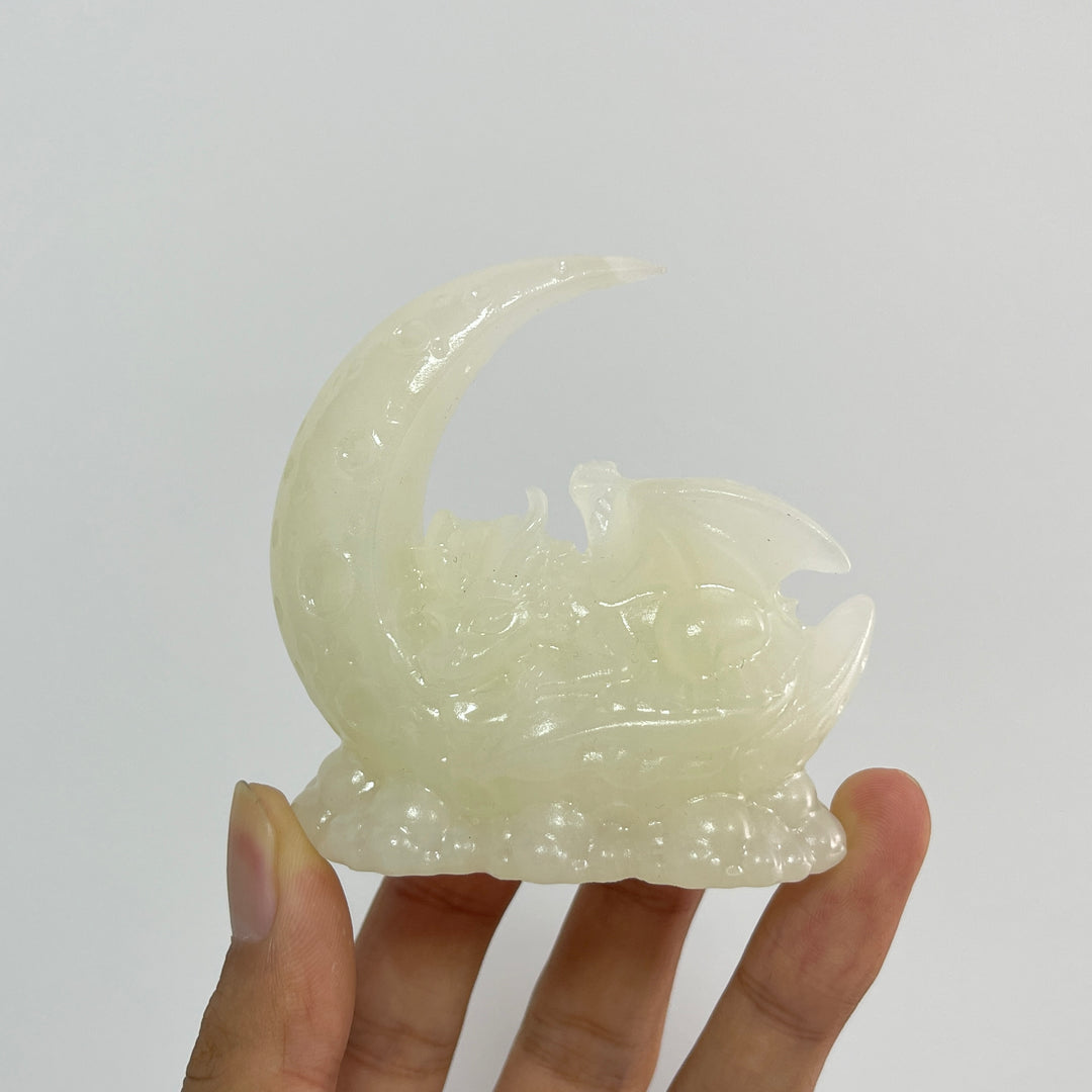 Natural Crystal Cute Sleeping Moon Dragon Carving