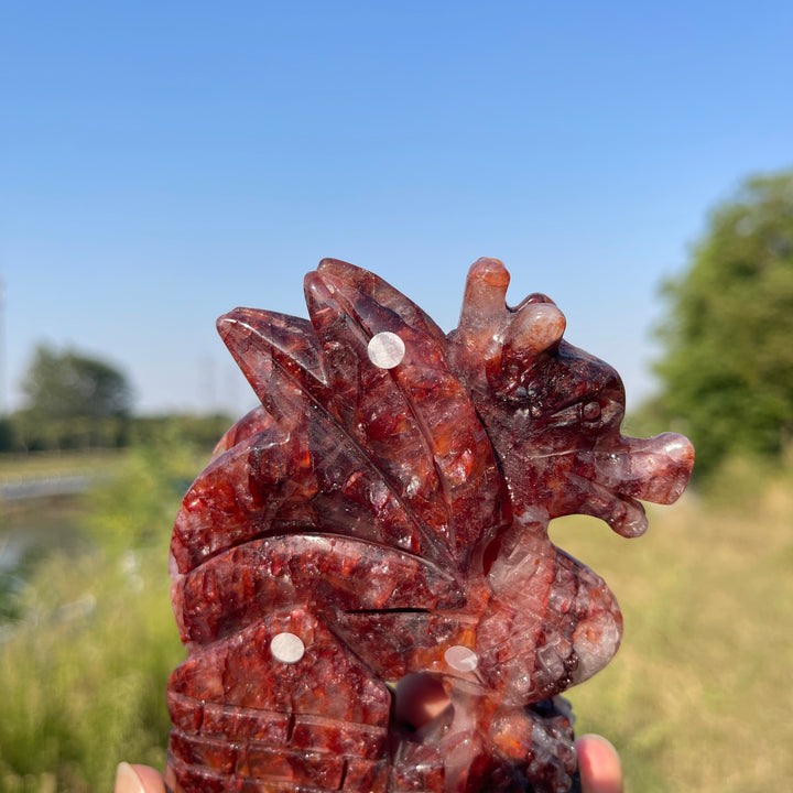 Unique,A Slightly Imperfect Natural Crystal Fire Quartz Flying Dragon Carving