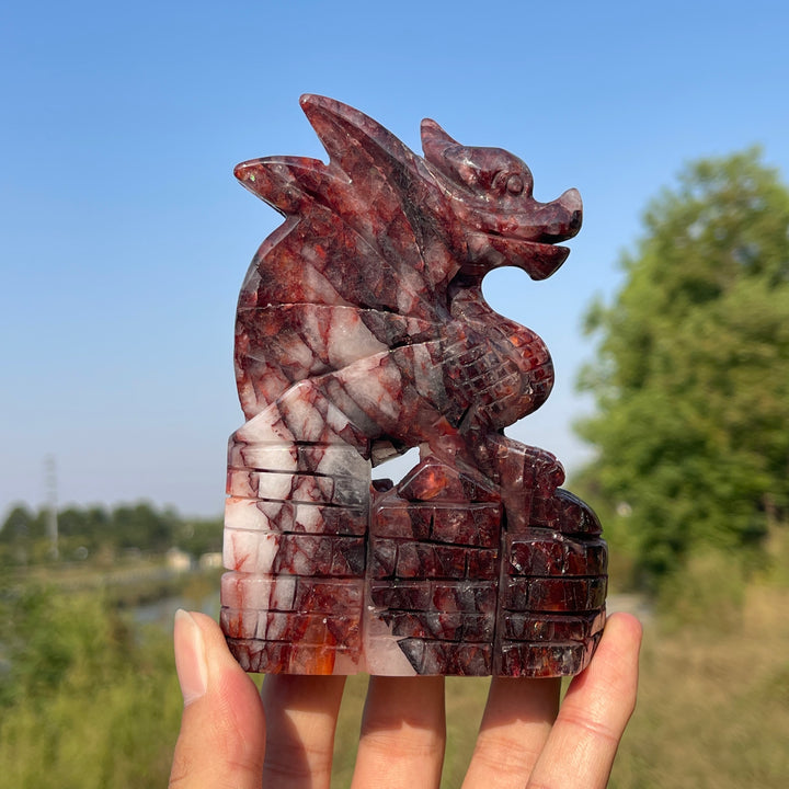Unique,A Slightly Imperfect Natural Crystal Fire Quartz Flying Dragon Carving