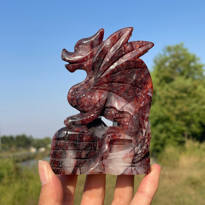 Unique,A Slightly Imperfect Natural Crystal Fire Quartz Flying Dragon Carving