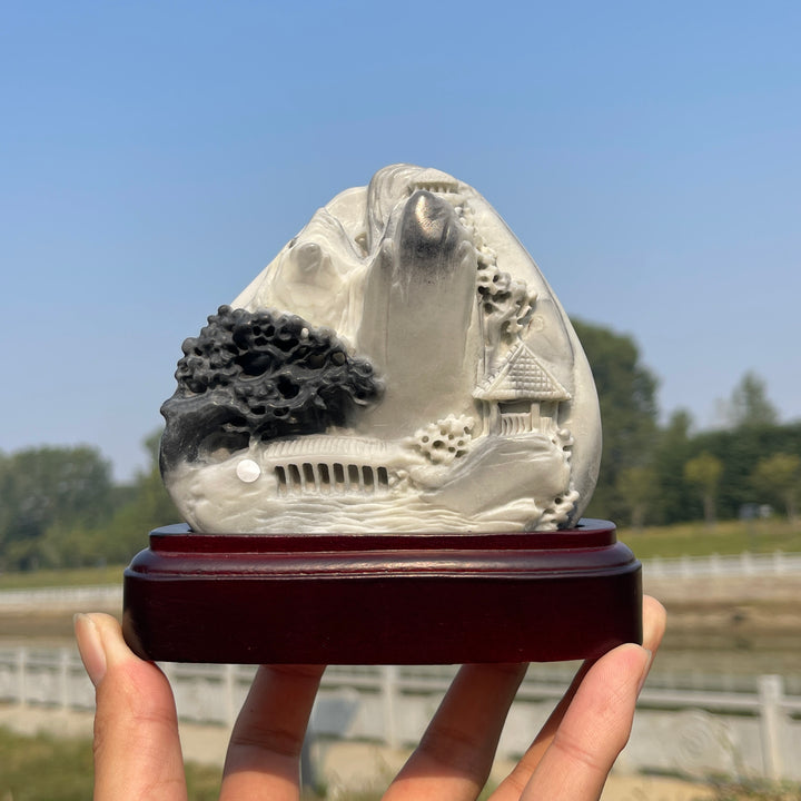 Unique,A Slightly Imperfect Natural Crystal TaiJi Stone Mountain Landscape