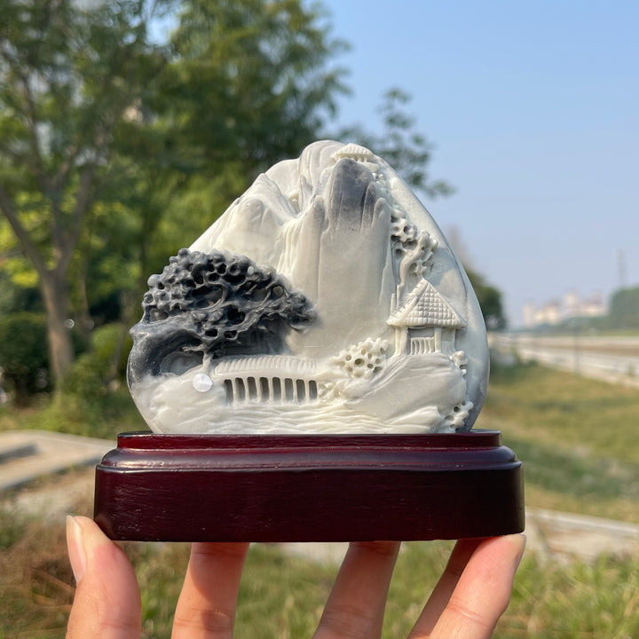Unique,A Slightly Imperfect Natural Crystal TaiJi Stone Mountain Landscape