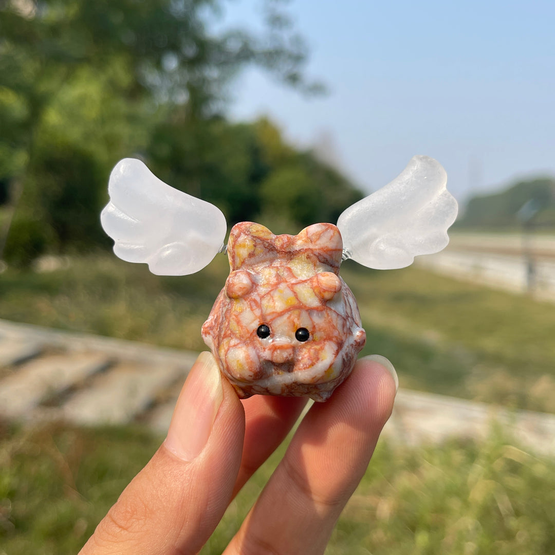 Natural Crystal Cute Wing Flying Pig