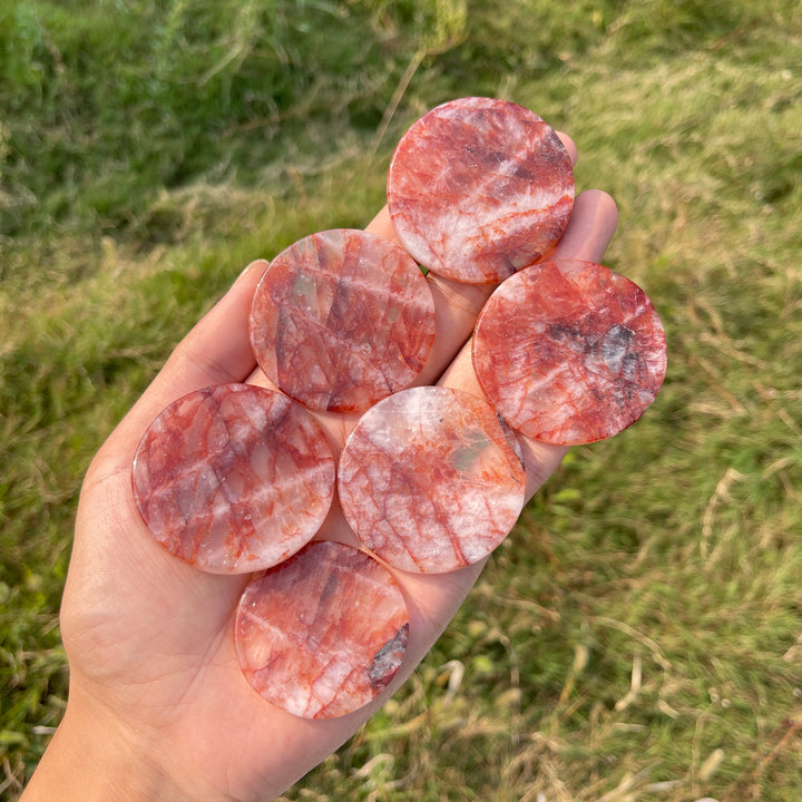 Natural Fire Quartz Crystal Round Disc