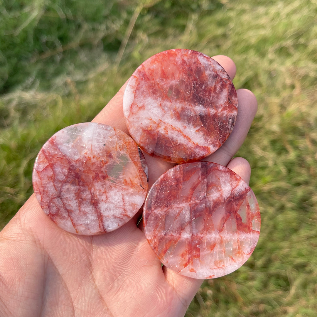 Natural Fire Quartz Crystal Round Disc