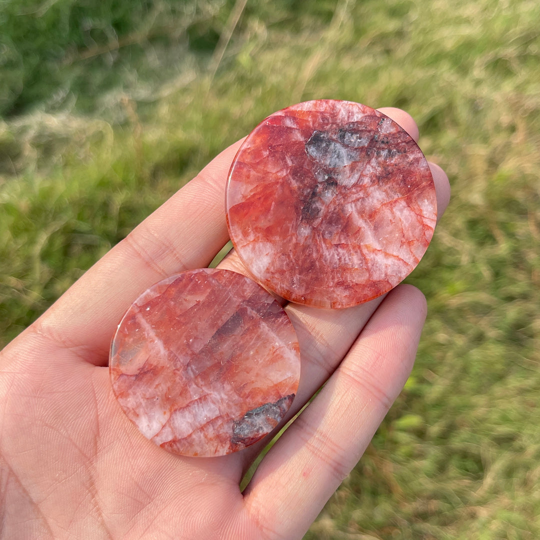 Natural Fire Quartz Crystal Round Disc