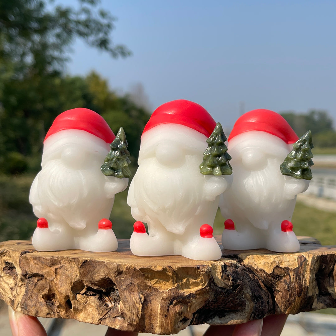 Natural Crystal Cute White Jade Santa Gnome
