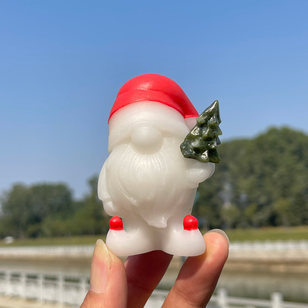 Natural Crystal Cute White Jade Santa Gnome