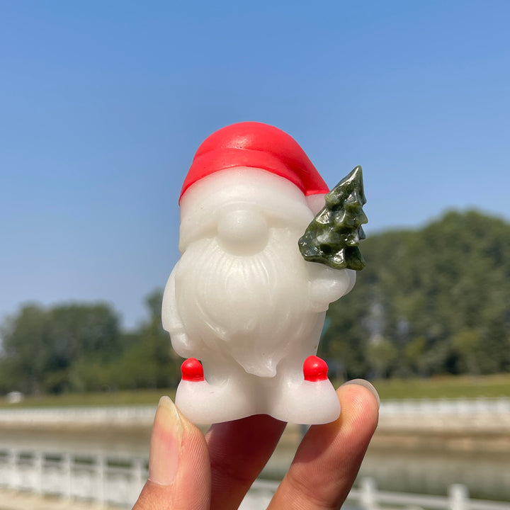 Natural Crystal Cute White Jade Santa Gnome