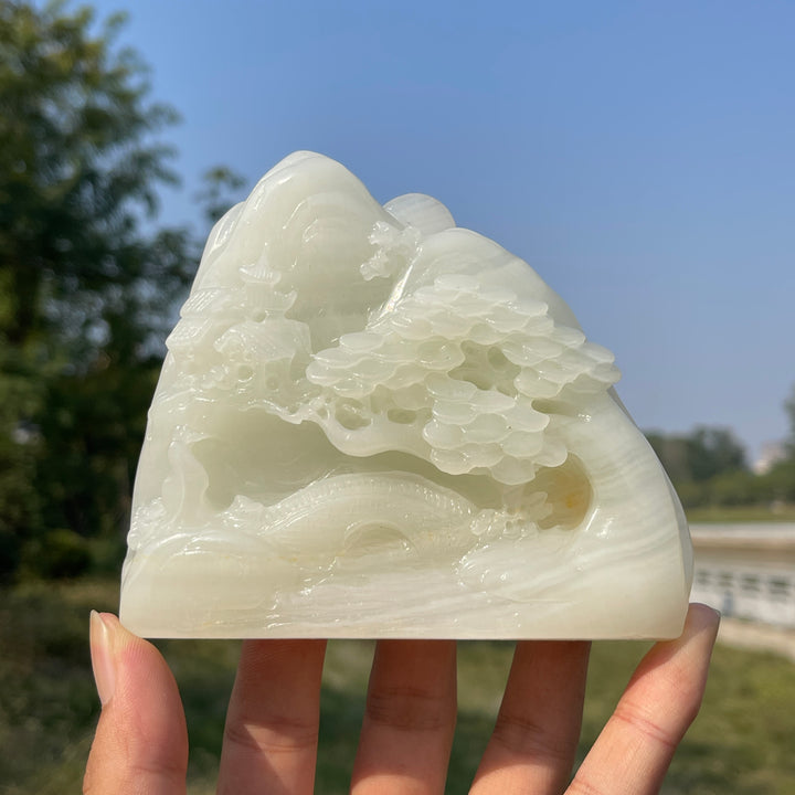 Unique,Natural Crystal Carving Afghanistan Jade Mountain Landscape