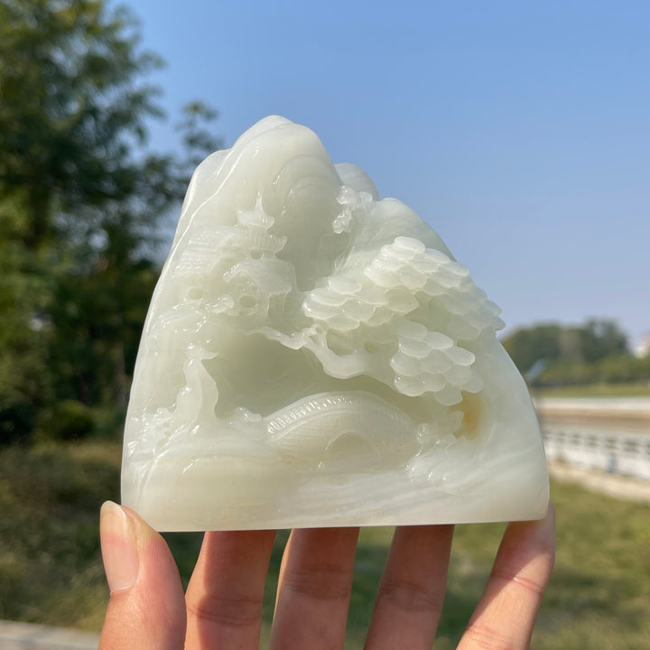 Unique,Natural Crystal Carving Afghanistan Jade Mountain Landscape