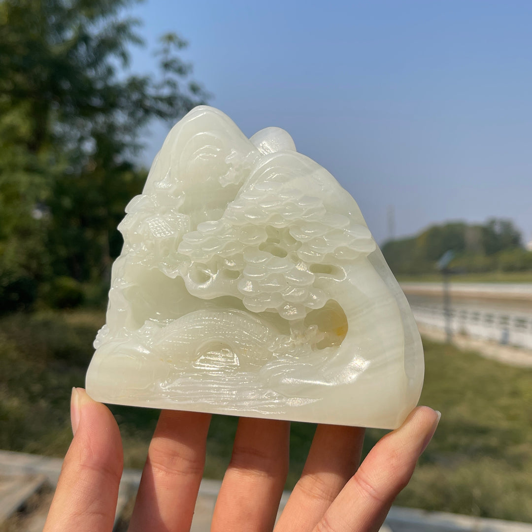 Unique,Natural Crystal Carving Afghanistan Jade Mountain Landscape