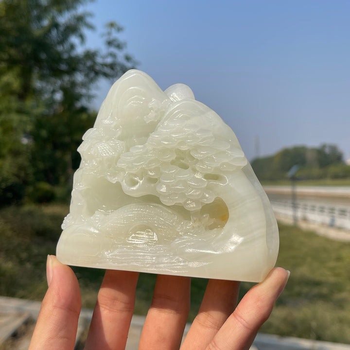 Unique,Natural Crystal Carving Afghanistan Jade Mountain Landscape