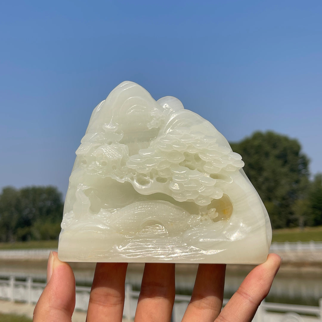 Unique,Natural Crystal Carving Afghanistan Jade Mountain Landscape