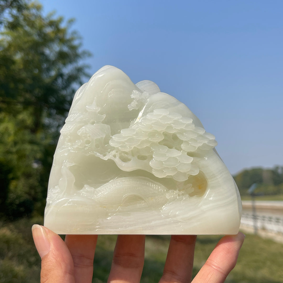 Unique,Natural Crystal Carving Afghanistan Jade Mountain Landscape