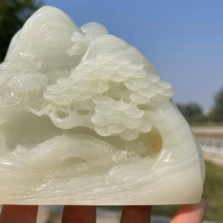 Unique,Natural Crystal Carving Afghanistan Jade Mountain Landscape