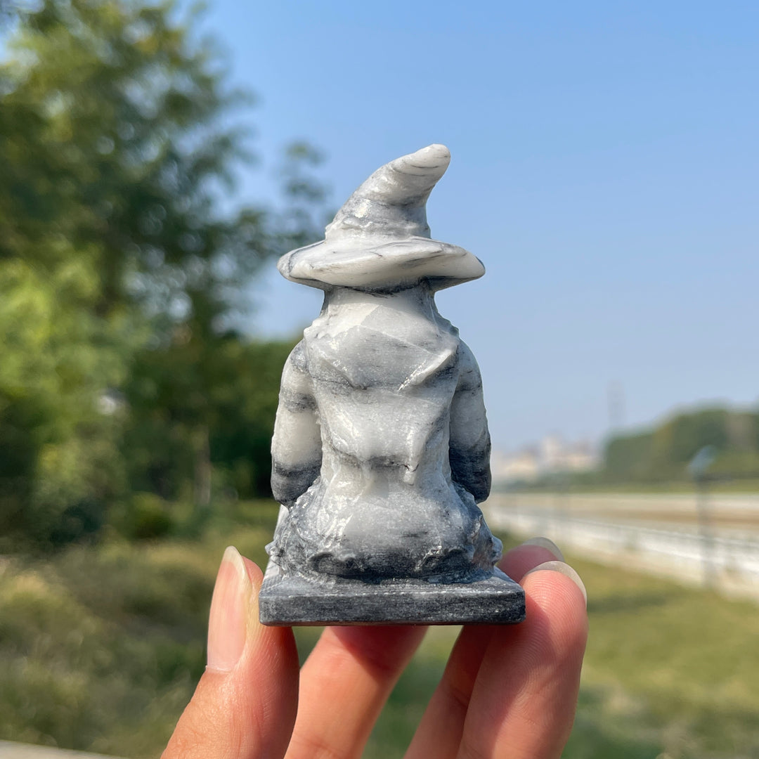 Unique,Natural Crystal Carving TaiJi Stone Witch And Raven