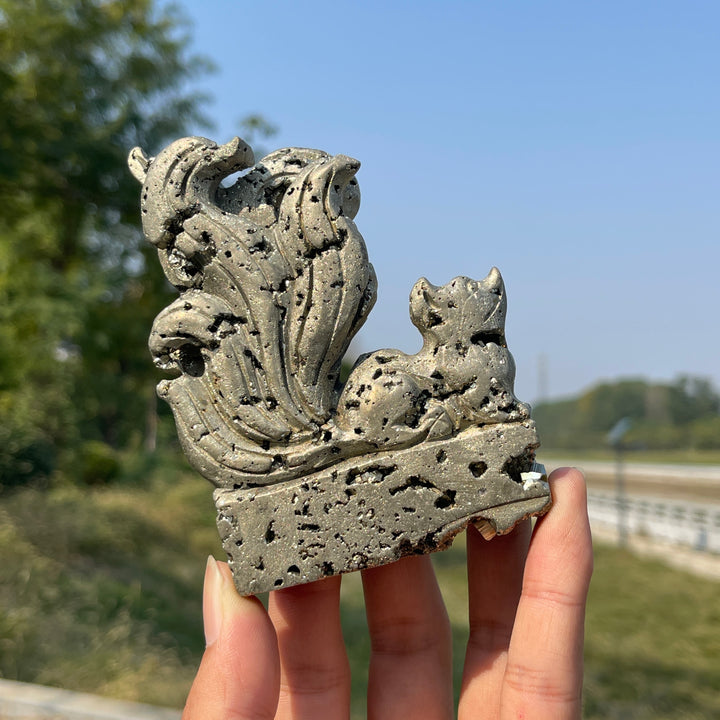 Unique,Natural Crystal Carving Pyrite Nine Tailed Fox