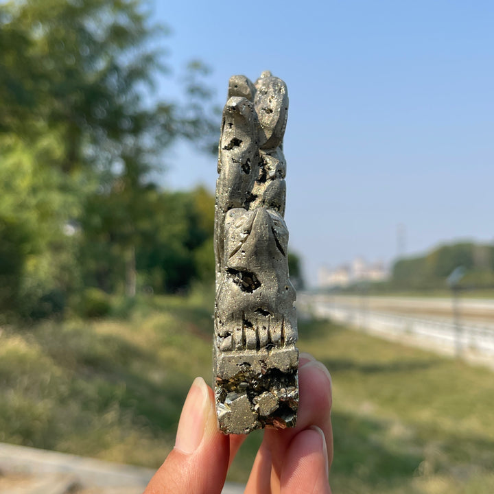 Unique,Natural Crystal Carving Pyrite Nine Tailed Fox