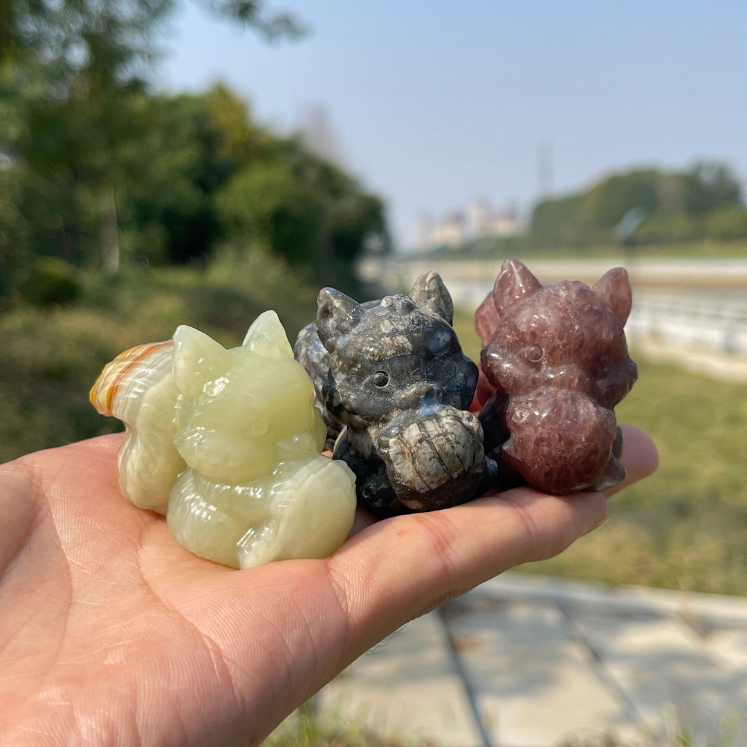 Natural Crystal Carving Cute Squirrel Holding Pinecone