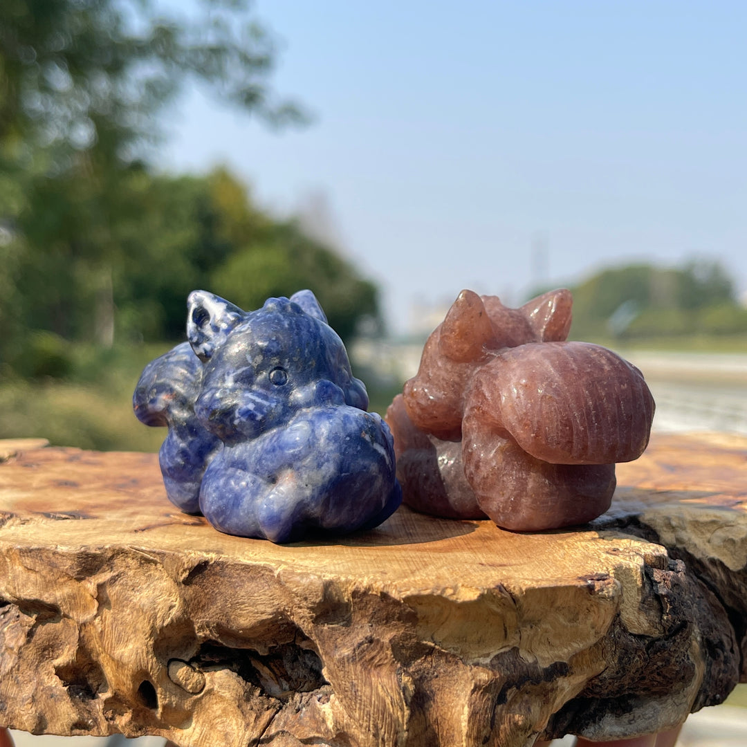 Natural Crystal Carving Cute Squirrel Holding Pinecone