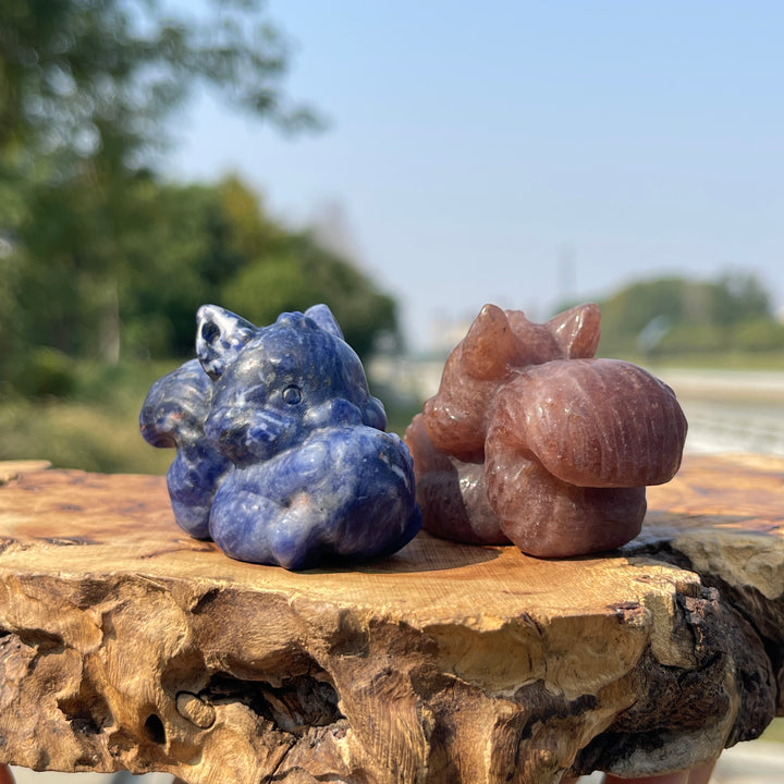 Natural Crystal Carving Cute Squirrel Holding Pinecone