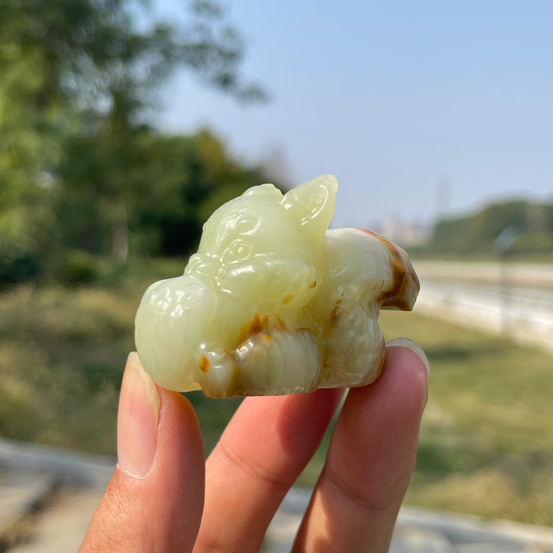 Natural Crystal Carving Cute Squirrel Holding Pinecone