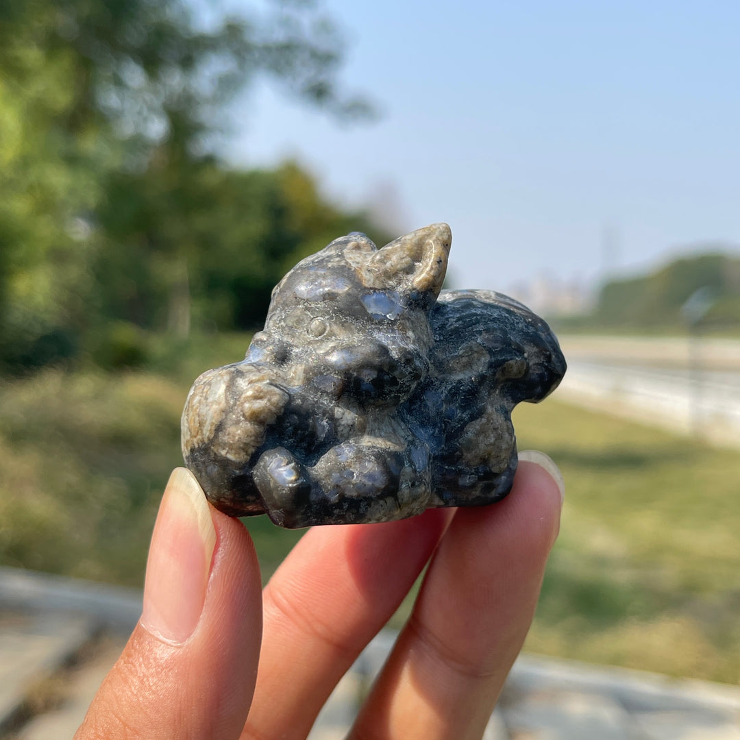 Natural Crystal Carving Cute Squirrel Holding Pinecone