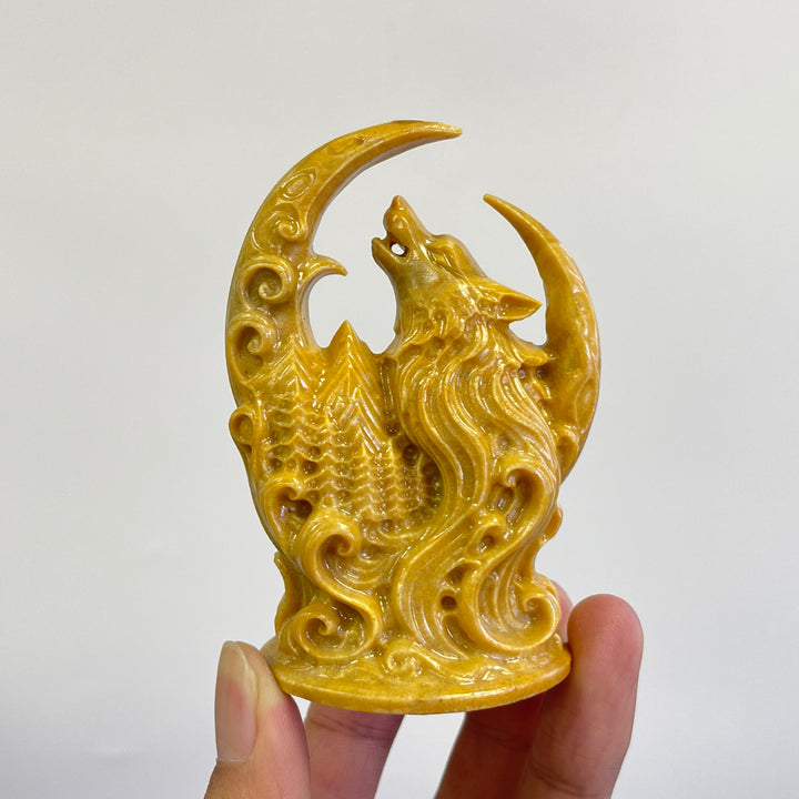 A Slightly Imperfect Natural Crystal Carving Forest Moon Wolf