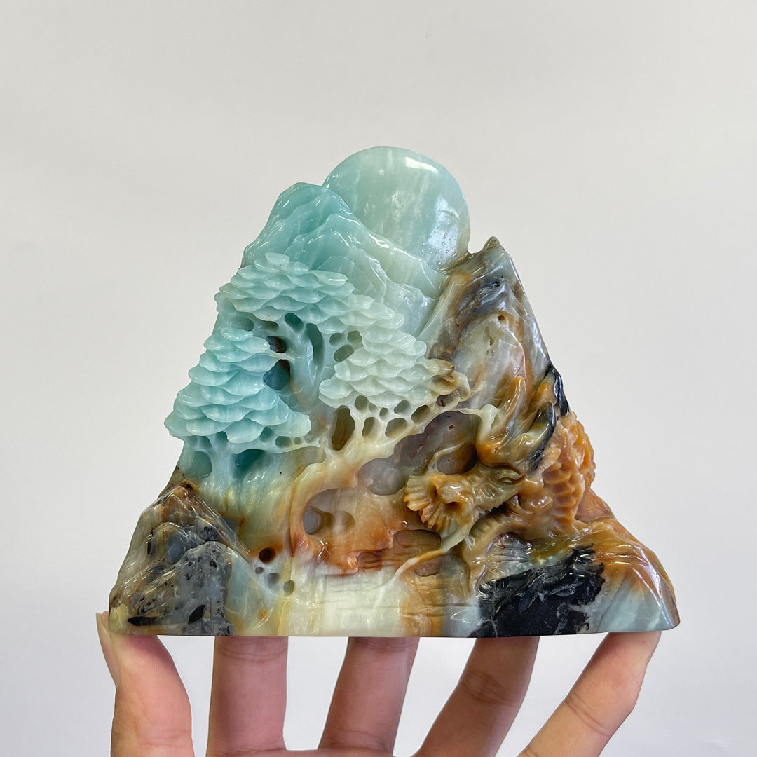 Unique,Natural Crystal Carving Blue Quartzite Mountain Dragon