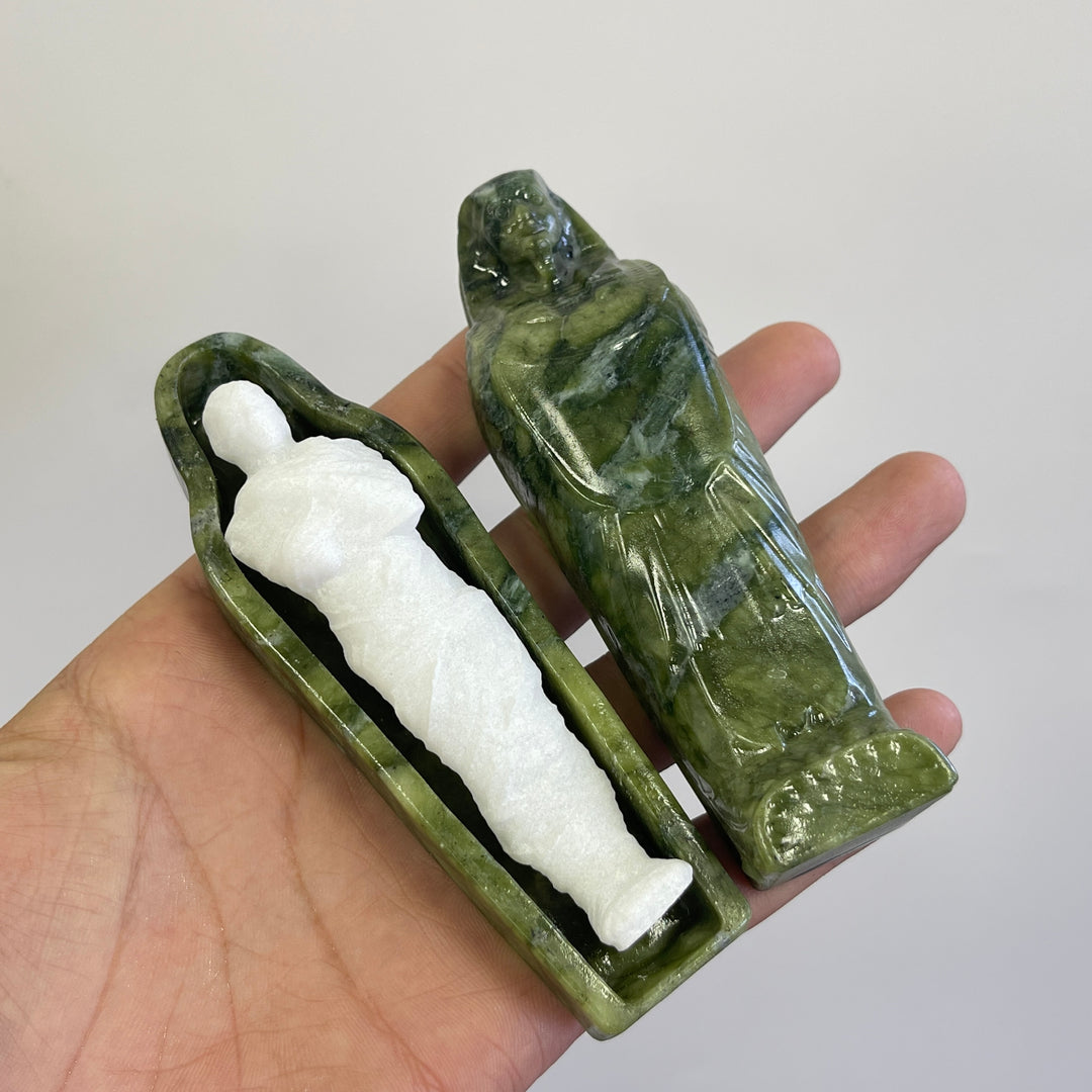 Natural Crystal Carving Serpentine Mummy Sarcophagus