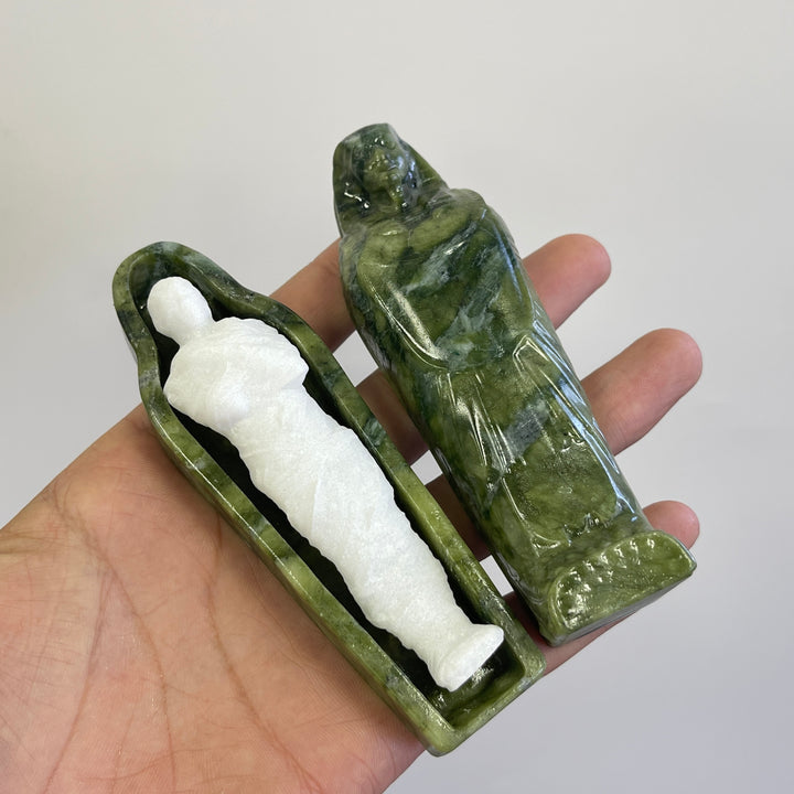 Natural Crystal Carving Serpentine Mummy Sarcophagus